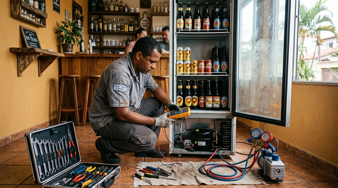 Substituição de termostato de cervejeira em serviço técnico em Jundiaí‑SP